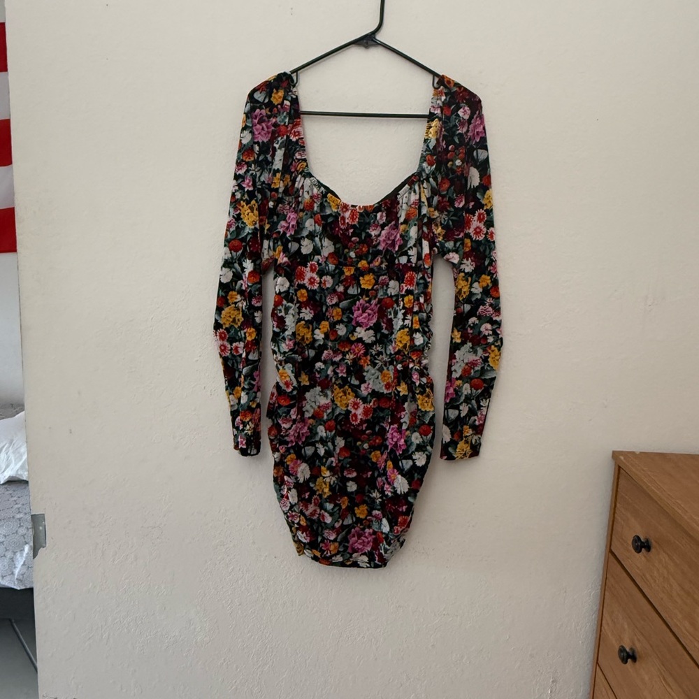 wild fable Black Floral Long Sleeve Bodycon Dress